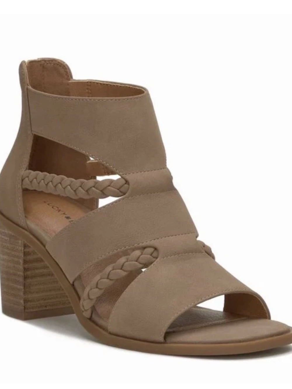 Lucky Brand Taupe Braided Strappy Block Heel Sandal -Size 7 New!